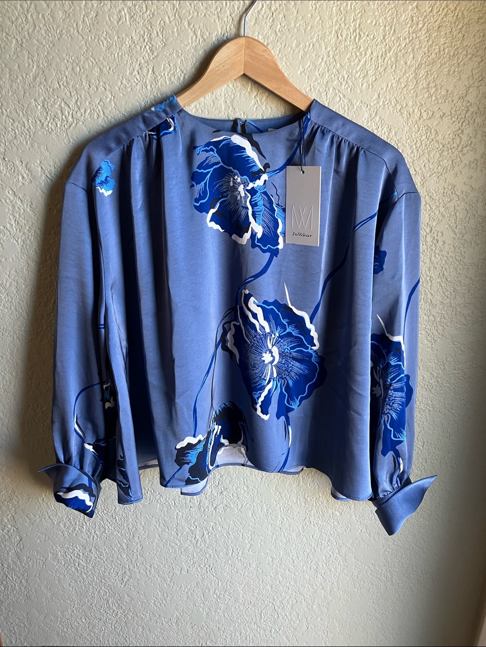 In Wear NWT blue satin blouse